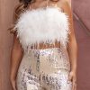 Strapless Women Feather Bandeau Crop Top Strapless Women Feather Bandeau Crop Top