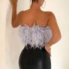 Strapless Women Feather Bandeau Crop Top Strapless Women Feather Bandeau Crop Top