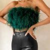 Strapless Women Feather Bandeau Crop Top Strapless Women Feather Bandeau Crop Top