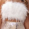 Strapless Women Feather Bandeau Crop Top Strapless Women Feather Bandeau Crop Top