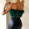 Strapless Women Feather Bandeau Crop Top Strapless Women Feather Bandeau Crop Top