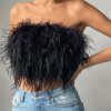 Strapless Women Feather Bandeau Crop Top Strapless Women Feather Bandeau Crop Top