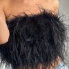 Strapless Women Feather Bandeau Crop Top Strapless Women Feather Bandeau Crop Top