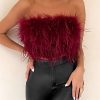 Strapless Women Feather Bandeau Crop Top Strapless Women Feather Bandeau Crop Top