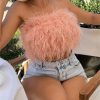 Strapless Women Feather Bandeau Crop Top Strapless Women Feather Bandeau Crop Top