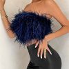 Strapless Women Feather Bandeau Crop Top Strapless Women Feather Bandeau Crop Top