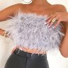 Strapless Women Feather Bandeau Crop Top Strapless Women Feather Bandeau Crop Top