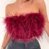 Strapless Women Feather Bandeau Crop Top Strapless Women Feather Bandeau Crop Top