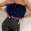 Strapless Women Feather Bandeau Crop Top Strapless Women Feather Bandeau Crop Top