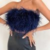 Strapless Women Feather Bandeau Crop Top Strapless Women Feather Bandeau Crop Top