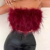 Strapless Women Feather Bandeau Crop Top Strapless Women Feather Bandeau Crop Top