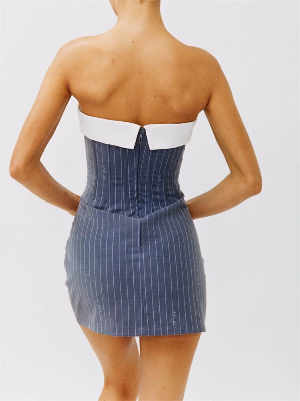 Strapless A-line Layered Neckline Mini Dress Strapless A-line Layered Neckline Mini Dress