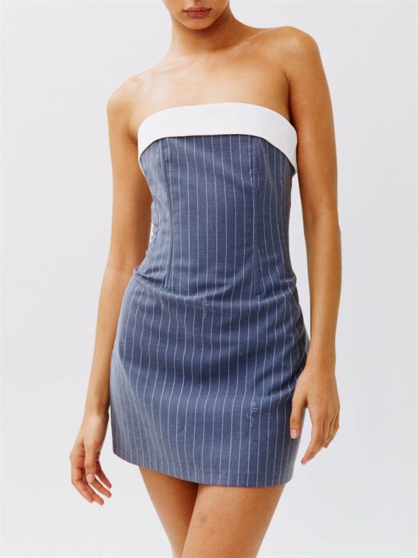 Strapless A-line Layered Neckline Mini Dress Strapless A-line Layered Neckline Mini Dress