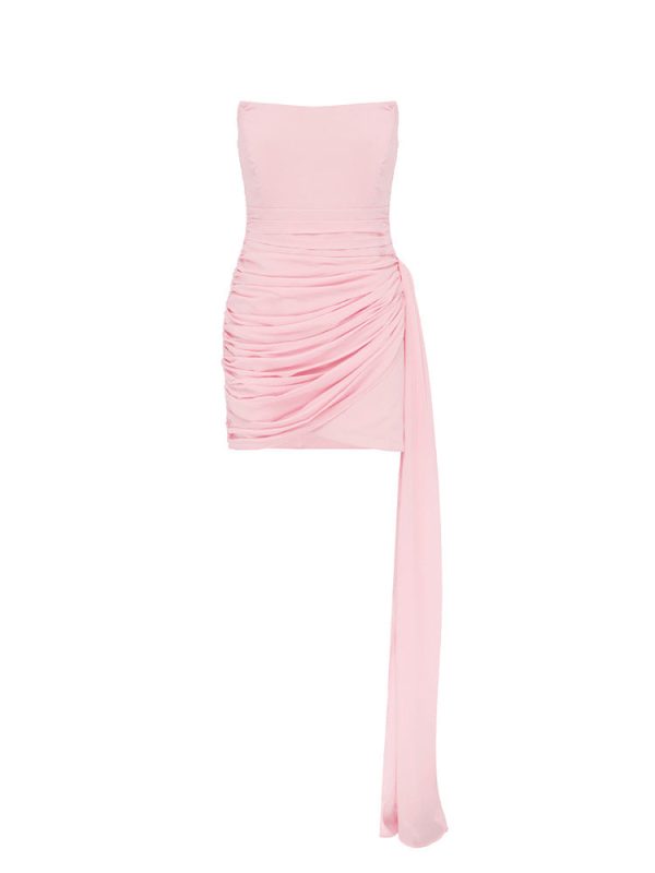 Strapless Scooped Neck Ruched Drape Mini Dress Strapless Scooped Neck Ruched Drape Mini Dress