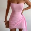 Strapless Scooped Neck Ruched Drape Mini Dress Strapless Scooped Neck Ruched Drape Mini Dress