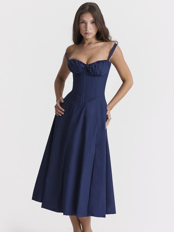 Strappy Back Tie-Up Corset Midi Dress Strappy Back Tie-Up Corset Midi Dress