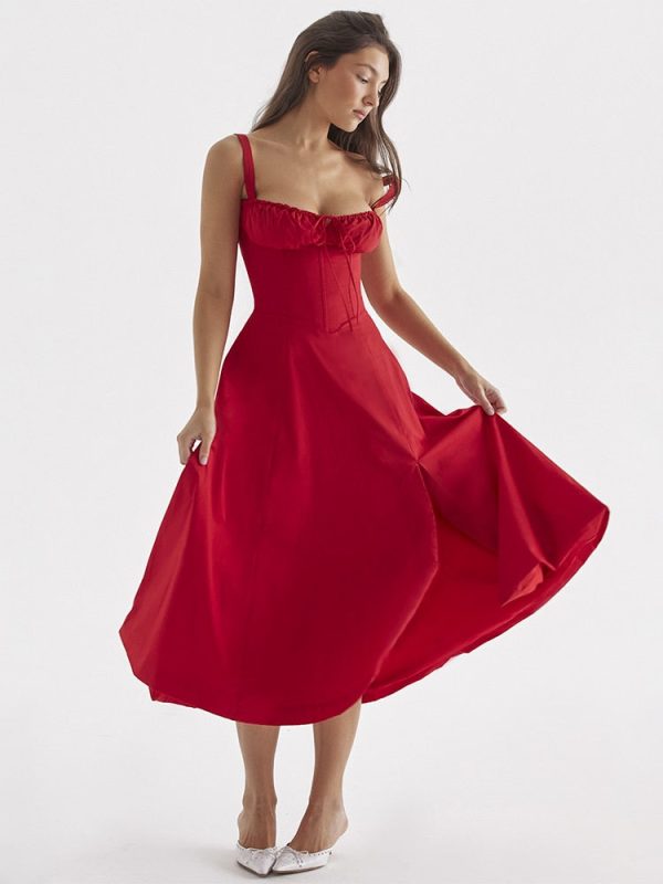 Strappy Back Tie-Up Corset Midi Dress Strappy Back Tie-Up Corset Midi Dress