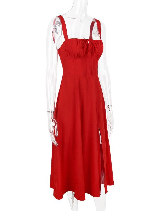 Strappy Back Tie-Up Corset Midi Dress Strappy Back Tie-Up Corset Midi Dress