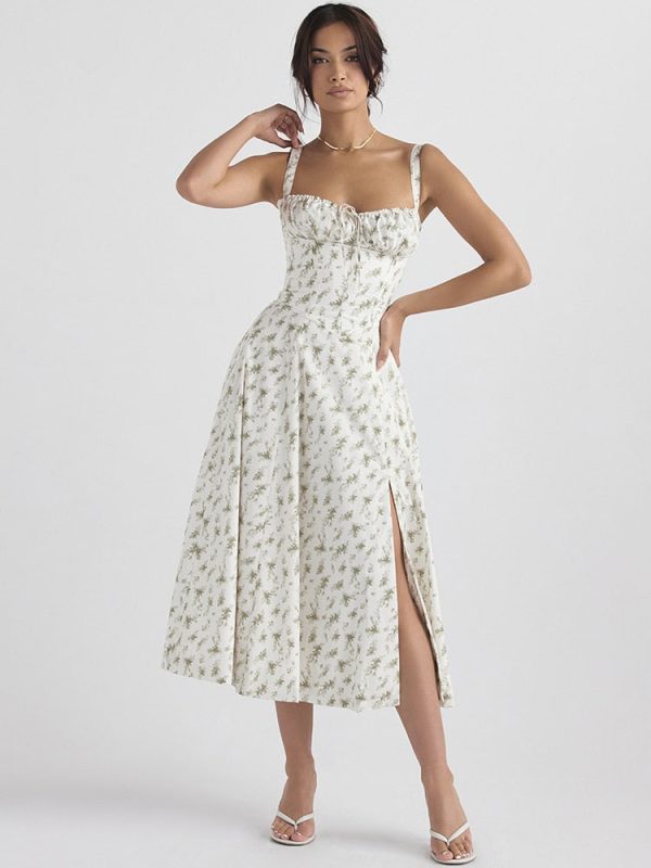 Strappy Back Tie-Up Corset Midi Dress Strappy Back Tie-Up Corset Midi Dress