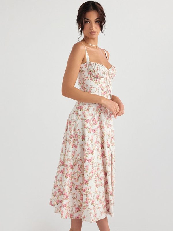 Strappy Back Tie-Up Corset Midi Dress Strappy Back Tie-Up Corset Midi Dress