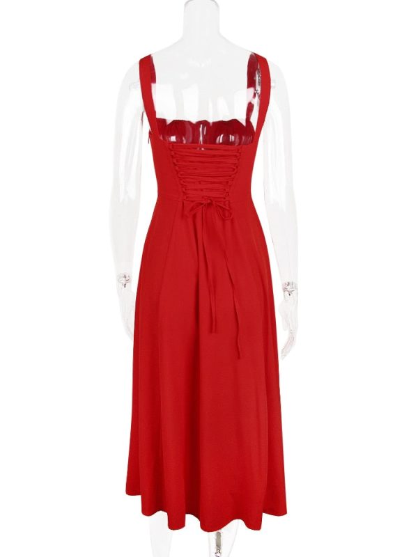 Strappy Back Tie-Up Corset Midi Dress Strappy Back Tie-Up Corset Midi Dress