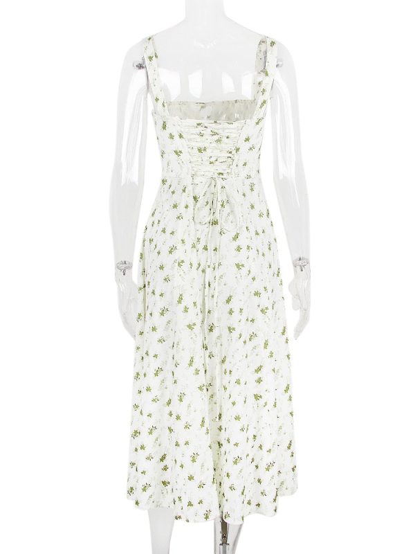 Strappy Back Tie-Up Corset Midi Dress Strappy Back Tie-Up Corset Midi Dress