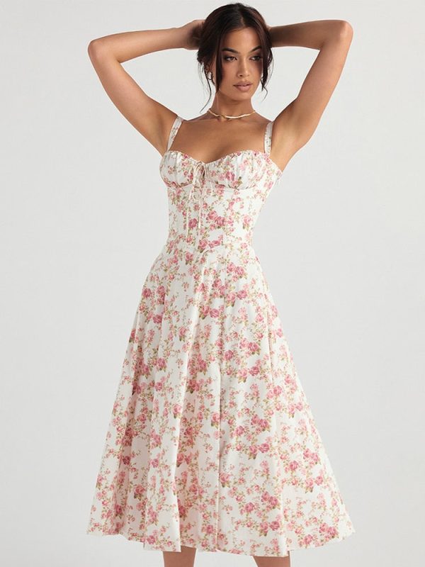 Strappy Back Tie-Up Corset Midi Dress Strappy Back Tie-Up Corset Midi Dress
