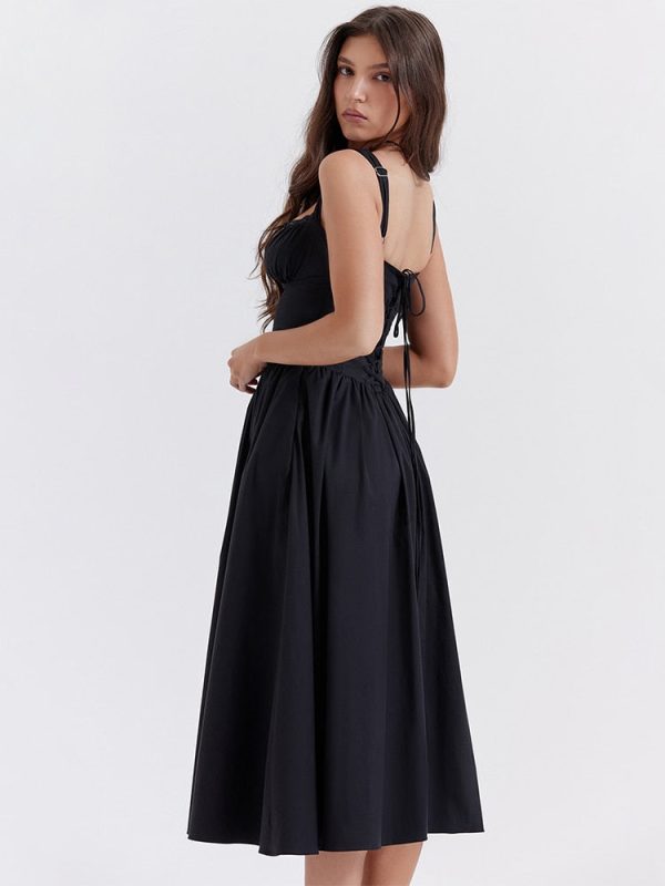 Strappy Corset Flowy Midi Dress With Pocket Strappy Corset Flowy Midi Dress With Pocket