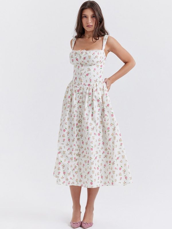 Strappy Corset Flowy Midi Dress With Pocket Strappy Corset Flowy Midi Dress With Pocket