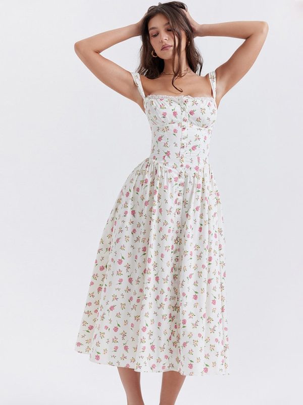 Strappy Corset Flowy Midi Dress With Pocket Strappy Corset Flowy Midi Dress With Pocket