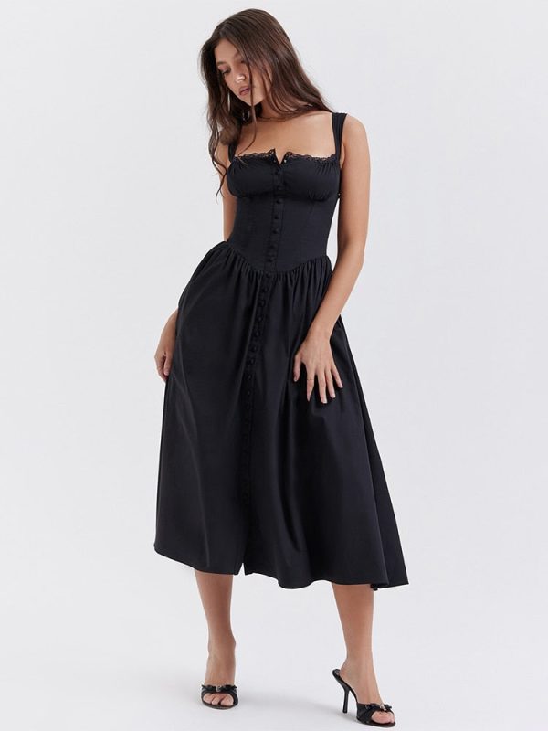 Strappy Corset Flowy Midi Dress With Pocket Strappy Corset Flowy Midi Dress With Pocket