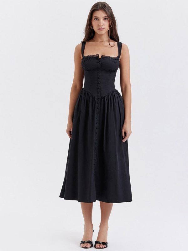 Strappy Corset Flowy Midi Dress With Pocket Strappy Corset Flowy Midi Dress With Pocket