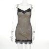 Strappy Mesh Lace Patchwork Mini Sequin Dress