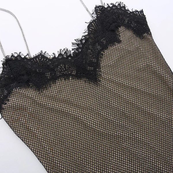 Strappy Mesh Lace Patchwork Mini Sequin Dress