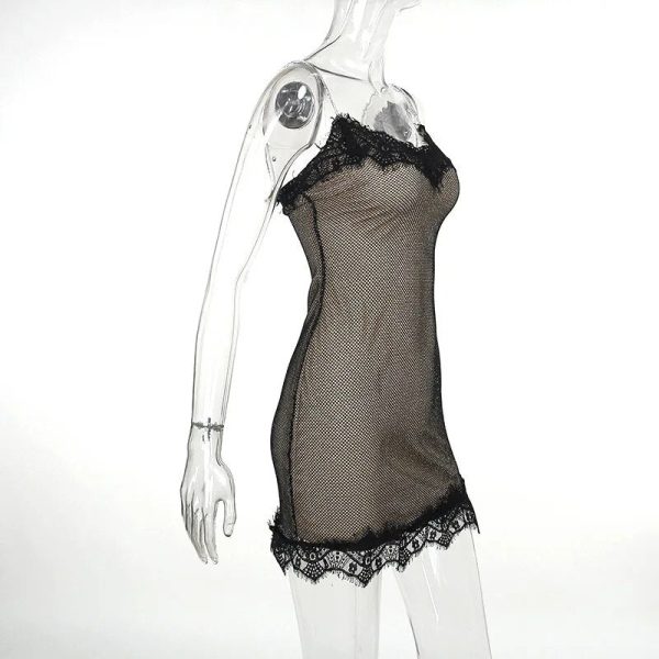 Strappy Mesh Lace Patchwork Mini Sequin Dress