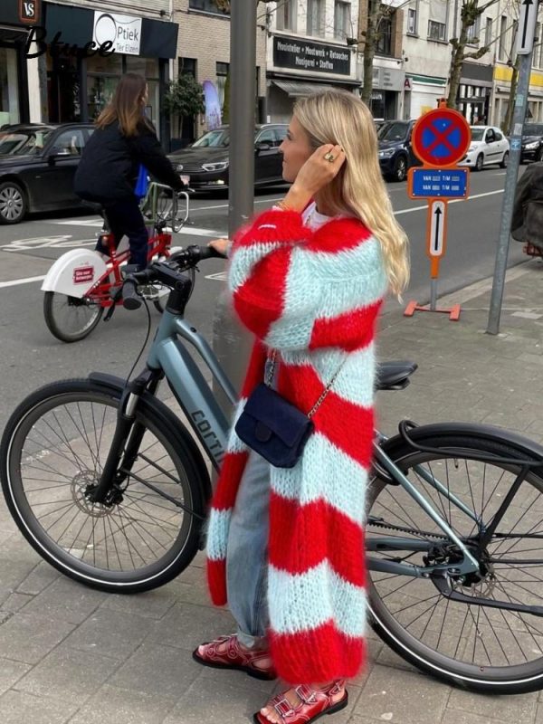 Stripe Long Fuzzy Cardigan Stripe Long Fuzzy Cardigan