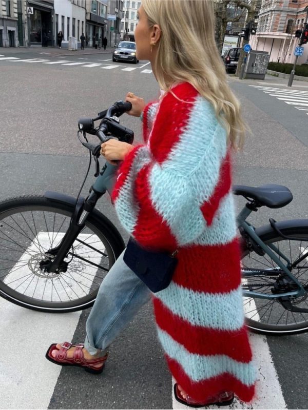 Stripe Long Fuzzy Cardigan Stripe Long Fuzzy Cardigan