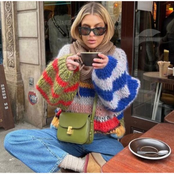Striped Fuzzy Knit Sweater Striped Fuzzy Knit Sweater