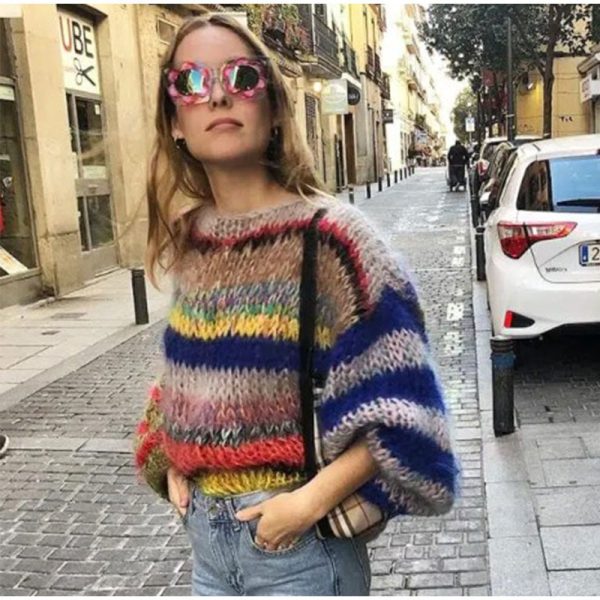 Striped Fuzzy Knit Sweater Striped Fuzzy Knit Sweater