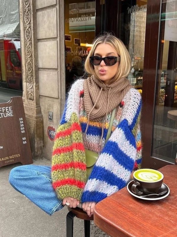 Striped Fuzzy Knit Sweater Striped Fuzzy Knit Sweater