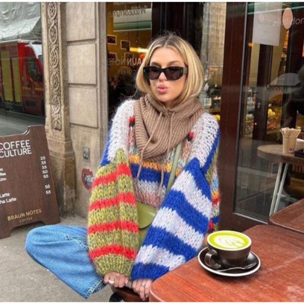 Striped Fuzzy Knit Sweater Striped Fuzzy Knit Sweater
