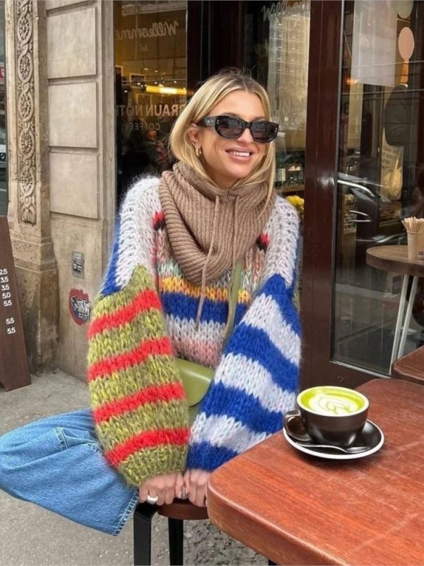 Striped Fuzzy Knit Sweater Striped Fuzzy Knit Sweater