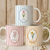 Stripes Mug Birth Month Flower Mug Gift For Her - Personalized Mug