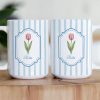 Stripes Mug Birth Month Flower Mug Gift For Her - Personalized Mug