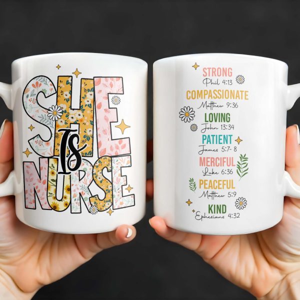 Strong, Compassionate, Loving, Patient, Merciful, Peaceful, Kind, Flowers and Stars - Personalized Custom Coffee Mug - NUR014_MG Strong, Compassionate, Loving, Patient, Merciful, Peaceful, Kind, Flowers and Stars - Personalized Custom Coffee Mug - NUR014_MG
