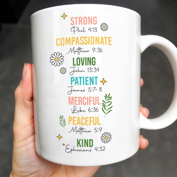 Strong, Compassionate, Loving, Patient, Merciful, Peaceful, Kind, Flowers and Stars - Personalized Custom Coffee Mug - NUR014_MG Strong, Compassionate, Loving, Patient, Merciful, Peaceful, Kind, Flowers and Stars - Personalized Custom Coffee Mug - NUR014_MG