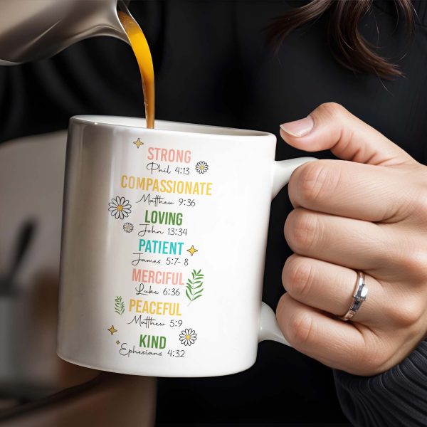 Strong, Compassionate, Loving, Patient, Merciful, Peaceful, Kind, Flowers and Stars - Personalized Custom Coffee Mug - NUR014_MG Strong, Compassionate, Loving, Patient, Merciful, Peaceful, Kind, Flowers and Stars - Personalized Custom Coffee Mug - NUR014_MG