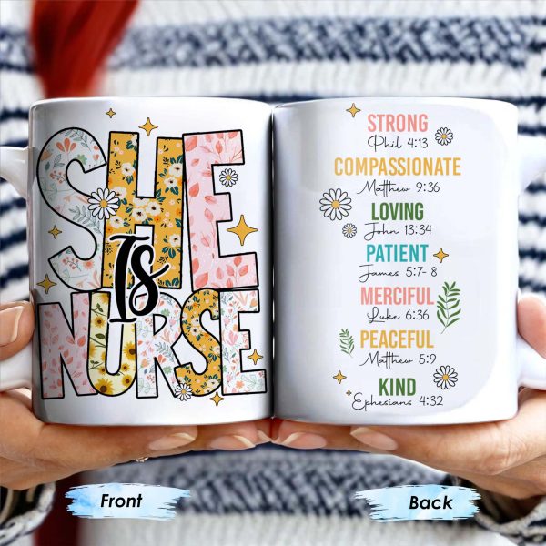 Strong, Compassionate, Loving, Patient, Merciful, Peaceful, Kind, Flowers and Stars - Personalized Custom Coffee Mug - NUR014_MG Strong, Compassionate, Loving, Patient, Merciful, Peaceful, Kind, Flowers and Stars - Personalized Custom Coffee Mug - NUR014_MG