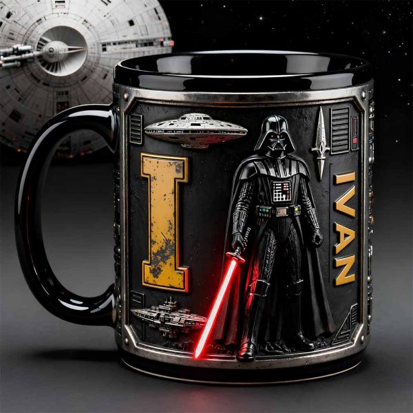 Stwa Galaxy Star Initial Darth Vader - Personalized Accent Mug - Gift For Movie Fans NL122