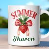 Summer Vibes Strawberry Personalized Mug, White, Seasonal Coquette Gift with Custom Name Summer Vibes Strawberry Personalized Mug, White, Seasonal Coquette Gift with Custom Name